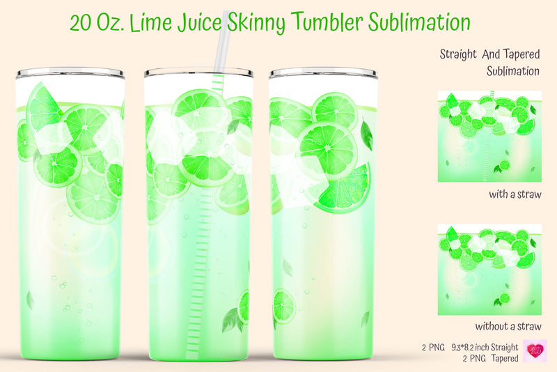 Lemonade Lime Tumbler Sublimation. Realistic Drinks Tumbler. Sublimation Kseniia designer 