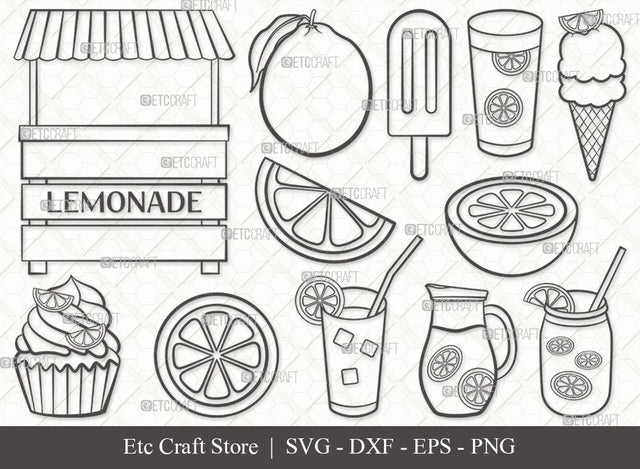 Lemonade Outline SVG, Lemon Svg, Summer Svg, Icecream Svg, Lemon Layered Svg, Lemon Juice Svg, Lemon Slice Svg, Local Lemonade Svg, Lemonade Svg Bundle SVG ETC Craft 