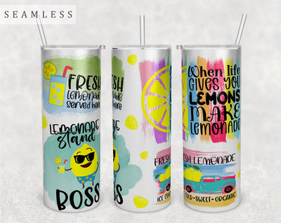 Lemonade Quotes Tumbler Wrap, 20 Oz Skinny Tumbler Sublimation Design, Seamless Lemonade Sayings Tumbler PNG Sublimation HappyDesignStudio 