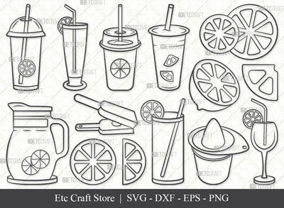 Lemonade SVG, Lemonade Outline, Lemon Slice Svg, Lemon Juice Svg, Drink Svg, Cocktail Svg, Summer Svg, Lemonade Bundle SVG ETC Craft 