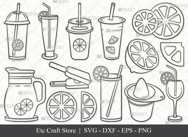 Lemonade SVG, Lemonade Outline, Lemon Slice Svg, Lemon Juice Svg, Drink Svg, Cocktail Svg, Summer Svg, Lemonade Bundle SVG ETC Craft 
