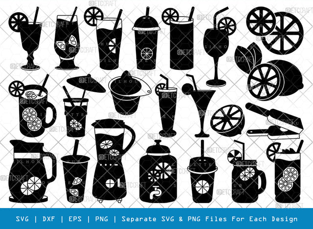 Lemonade SVG, Lemonade Silhouette, Lemon Slice Svg, Lemon Juice Svg, Drink Svg, Cocktail Svg, Summer Svg, Lemonade Bundle SVG ETC Craft 