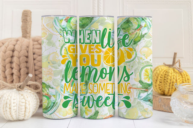 Lemonade Tumbler Wrap Seamless Sublimation Designs Downloads Summer Skinny 20oz When Life Gives You Lemons Make Lemonade Tumbler Quotes Sublimation BouDesign 