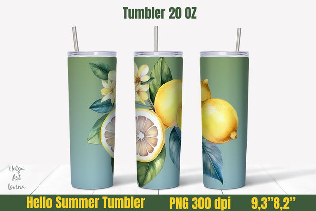 Lemons 20 oz skinny Tumbler Sublimation Sublimation Helga Art 