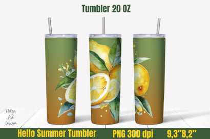 Lemons 20 oz skinny Tumbler Sublimation Sublimation Helga Art 