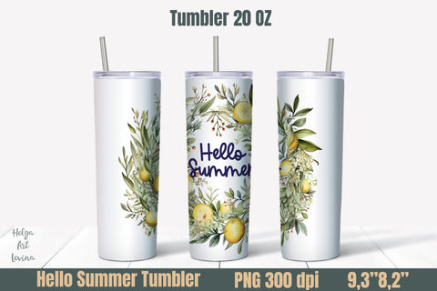 Lemons 20 oz skinny Tumbler Sublimation. Tumbler wrap design Sublimation Helga Art 
