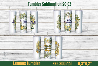 Lemons 20 oz skinny Tumbler Sublimation. Tumbler wrap design Sublimation Helga Art 