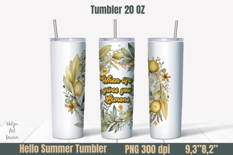 Lemons 20 oz skinny Tumbler Sublimation. Tumbler wrap design Sublimation Helga Art 