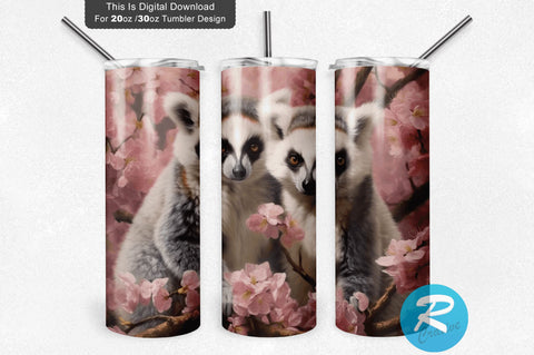 Lemurs Spring Flowers 20 oz / 30 oz Tumbler PNG Sublimation Regulrcrative 