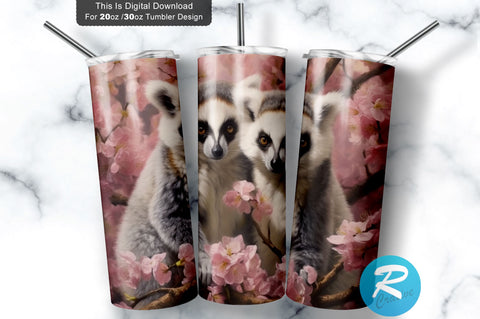 Lemurs Spring Flowers 20 oz / 30 oz Tumbler PNG Sublimation Regulrcrative 