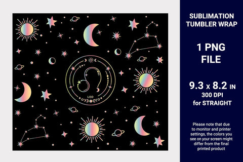 Leo zodiac sign sublimation tumbler wrap 20 oz skinny Sublimation KMarinaDesign 