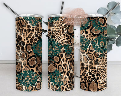 Leopard 20oz Skinny Tumbler, Leopard Tooled Leather Tumbler Wrap, Western Tumbler Png, Leopard Tumbler Template, Instant Download Sublimation Rabbitmakies 