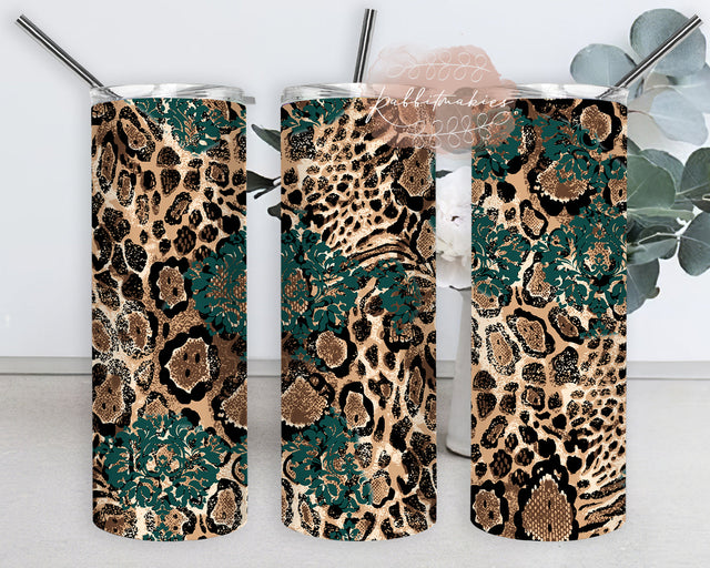 Leopard 20oz Skinny Tumbler, Leopard Tooled Leather Tumbler Wrap, Western Tumbler Png, Leopard Tumbler Template, Instant Download Sublimation Rabbitmakies 