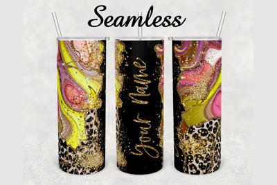 Leopard Alcohol Ink Glitter Marble Tumbler sublimation design 20 oz skinny tumbler wrap Sublimation BambinaCreations 