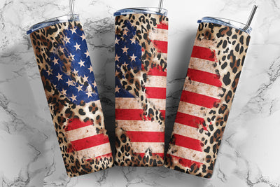 Leopard American Flag 20 oz Skinny Tumbler Sublimation Design, Patriotic Tumbler Template, USA Flag Tumbler Design - PNG Download Sublimation TumblersByPhill 