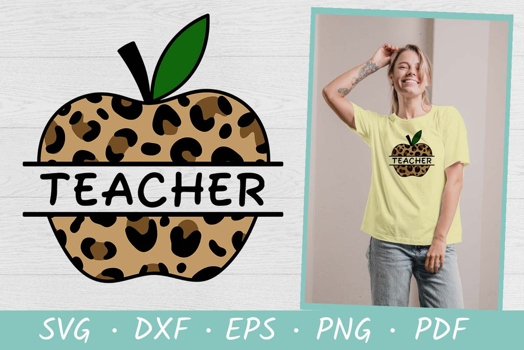 Leopard apple SVG | Teacher SVG| Teacher split monogram SVG - So Fontsy