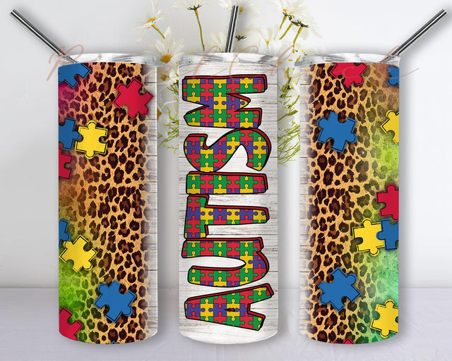 Leopard Autism 20oz Skinny Tumbler Png, Autism Awareness Png, Autism Awareness Puzzle Tumbler Png Sublimation Design, Leopard Autism Puzzle, Digital Download Sublimation PixelChick 