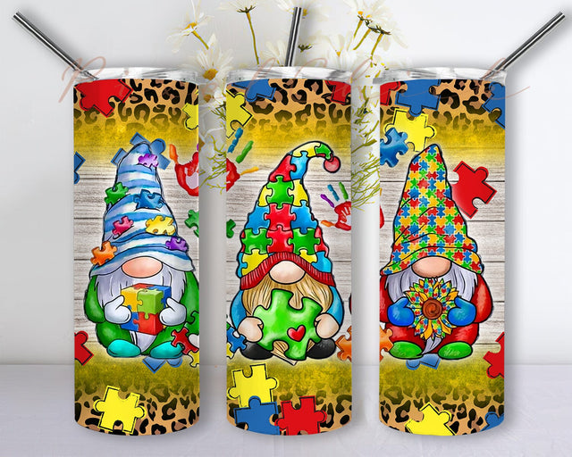 Leopard Autism Gnomies 20oz Skinny Tumbler Png, Autism Awareness Png, Gnomes Tumbler Png, Autism Tumbler Png, Western Tumbler Png Sublimation PixelChick 