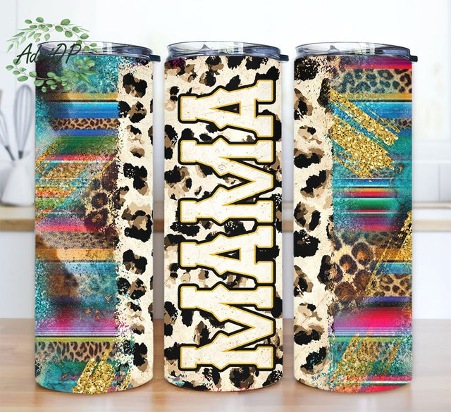 Leopard Aztec Mama Tumbler Png, Sublimation Tumbler Wrap, 20oz Skinny Tumbler, Mom Tumbler Png, Western Tumbler, 20oz Skinny Tumbler Designs Sublimation AdriOP 