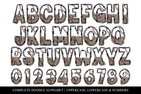 Leopard Baseball Doodle Letters, Baseball Sports Alphabet Sublimation BijouBay 