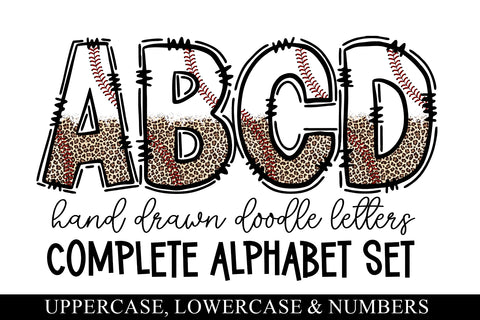 Leopard Baseball Doodle Letters, Baseball Sports Alphabet Sublimation BijouBay 