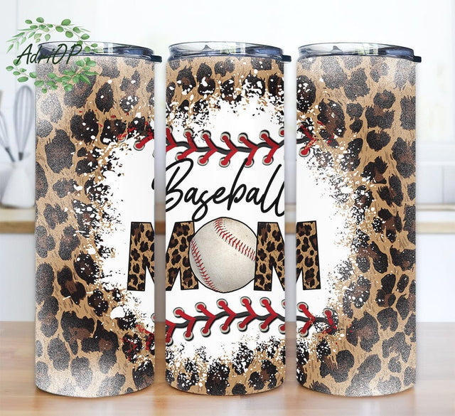 Leopard Baseball Mom 20oz Skinny Tumbler Png, Baseball Mom Tumbler, Leopard Tumbler, Baseball, Sports, Leopard, Baseball Mom, Western Tumbler Png Sublimation AdriOP 