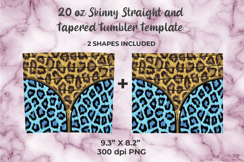 Leopard Blue Zipper 20oz Skinny Tumbler Wrap Template Sublimation Sublimatiz Designs 