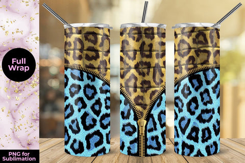 Leopard Blue Zipper 20oz Skinny Tumbler Wrap Template Sublimation Sublimatiz Designs 