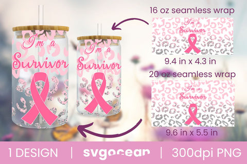 Leopard Breast Cancer Glass Can | PNG | 16 Oz | 20 Oz Libbey Glass SVG SvgOcean 
