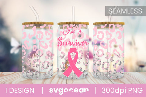 Leopard Breast Cancer Glass Can | PNG | 16 Oz | 20 Oz Libbey Glass SVG SvgOcean 