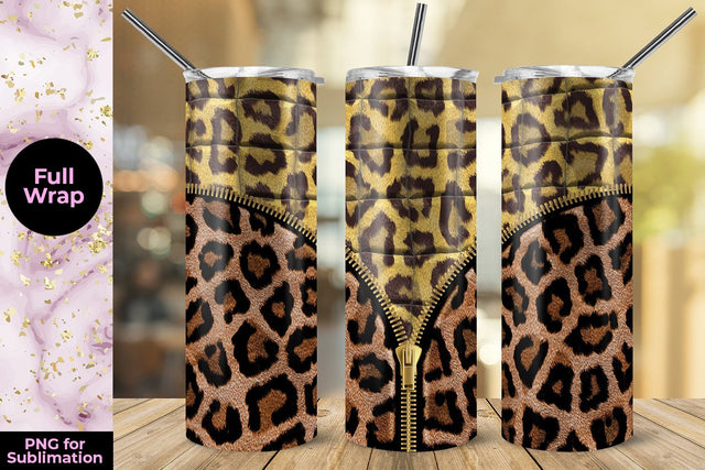 Leopard Brown Zipper 20oz Skinny Tumbler Wrap Template Sublimation Sublimatiz Designs 