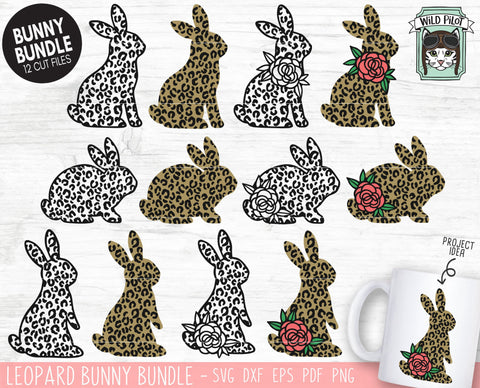 Leopard Bunny SVG File, Easter SVG File, Leopard Rabbit Floral Cut File, Bunny Flowers SVG, Spring SVG SVG Wild Pilot 