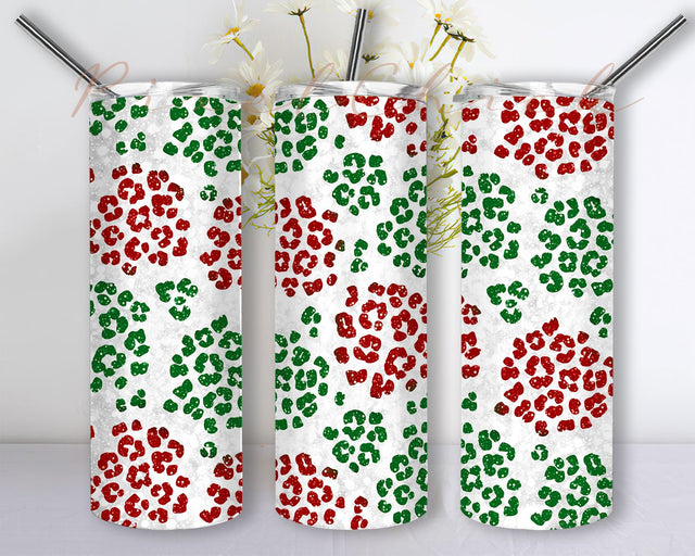 Leopard Christmas 20oz Skinny Sublimation Designs, Leopard Christmas Tumbler PNG Sublimation PixelChick 