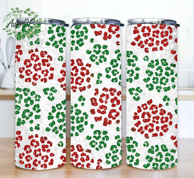 Leopard Christmas 20oz Skinny Tumbler Png, Green Red Silver Leopard Christmas Tumbler Design, Christmas Gifts, Xmas Tumbler Digital Sublimation AdriOP 