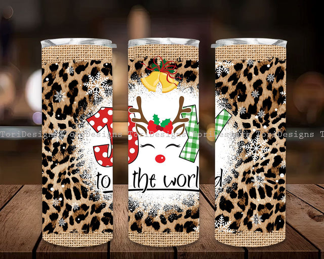 Leopard Christmas Reindeer 20 oz Skinny Tumbler PNG Sublimation Joy to the world Tumbler Cheetah Glitter Design Merry Christmas Tumbler Wrap Sublimation ToriDesigns 