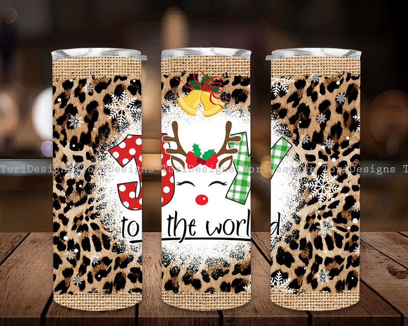 Leopard Christmas Reindeer 20 oz Skinny Tumbler PNG Sublimation Joy to ...