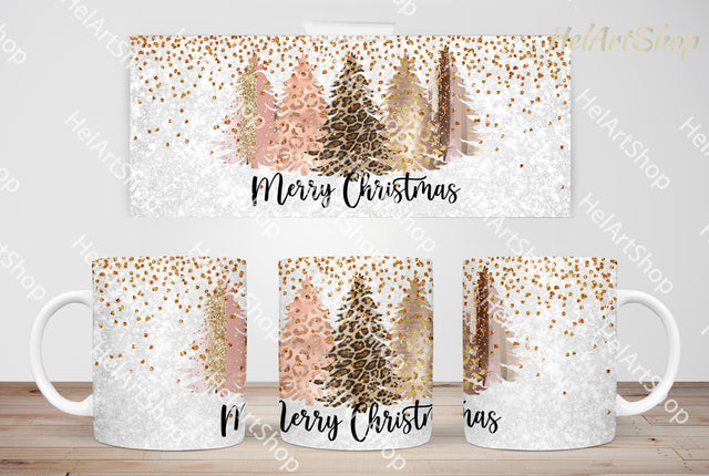 Leopard Christmas Trees Mug PNG, 11Oz Mug Png Sublimation _HelArtShop_ 