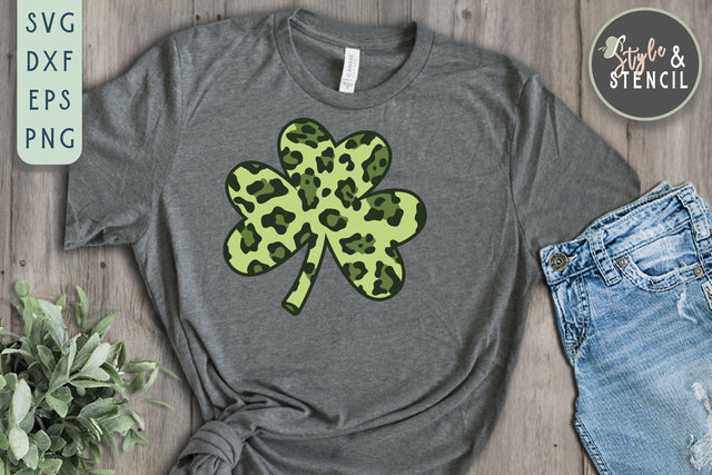 Leopard Clover SVG - St Patricks Day - Shamrock SVG Style and Stencil 