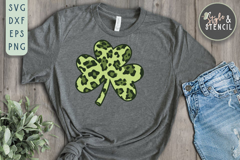 Leopard Clover SVG - St Patricks Day - Shamrock SVG Style and Stencil 