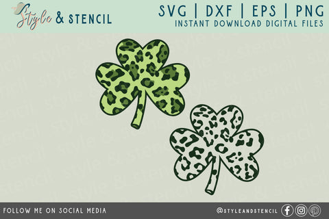 Leopard Clover SVG - St Patricks Day - Shamrock SVG Style and Stencil 