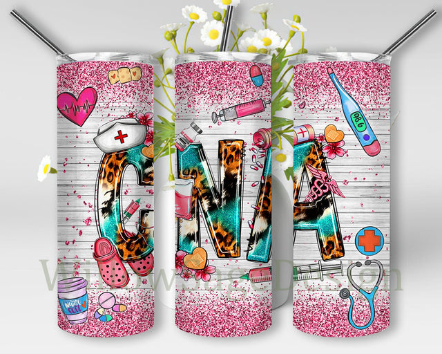 Leopard CNA 20oz Skinny Tumbler Png, Certified Nursing Assistants Png, Western Tumbler Png, Glitter Nurse Tumbler Png, Nurse Life Tumbler Sublimation WillowSageDesign 