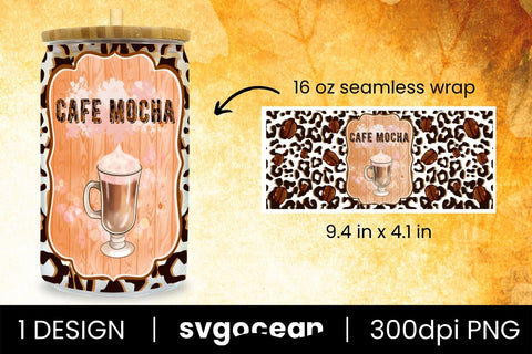 Leopard Coffee Can Glass | PNG | 16 Oz Libbey Glass Sublimation SvgOcean 