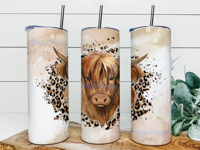 Leopard Cow Animal 20oz Tumbler Design Png, Animal Tumbler Png, Leopard Cowhide Tumbler, Highlandd Cow Animal Print Tumbler Wrap Sublimation iStyleDesign 