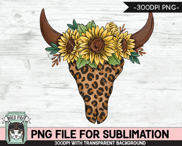 Leopard Cow Skull Sunflowers SUBLIMATION design PNG, Leopard Cow Skull png file, Sunflowers Cow Skull Leopard sublimation designs, instant download Sublimation Wild Pilot 