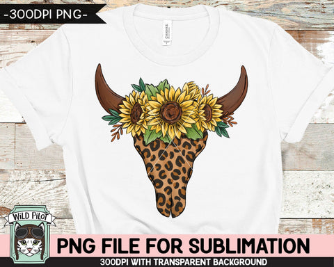 Leopard Cow Skull Sunflowers SUBLIMATION design PNG, Leopard Cow Skull png file, Sunflowers Cow Skull Leopard sublimation designs, instant download Sublimation Wild Pilot 