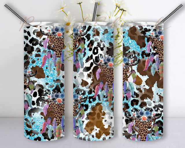 Leopard Cow Skull tumbler wrap PNG sublimation, 20oz Skinny Tumbler Sublimation Designs PNG File Sublimation PixelChick 