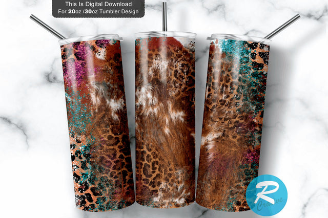 Leopard Cowhide Glitter Rustic 20 oz / 30 oz Tumbler PNG Sublimation Regulrcrative 