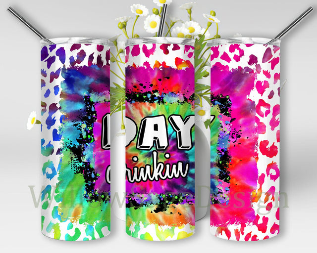Leopard Day Drinking 20oz Skinny Tumbler Png, Leopard Tie Dye Tumbler, Cheetah Tumbler, Leopard Print, Colorful Tie Dye And Leopard Tumbler Sublimation WillowSageDesign 