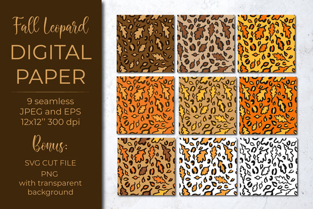 Leopard digital paper. Fall maple leaves leopard print. Digital Pattern LaBelezoka 