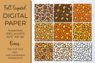 Leopard digital paper. Fall maple leaves leopard print. Digital Pattern LaBelezoka 